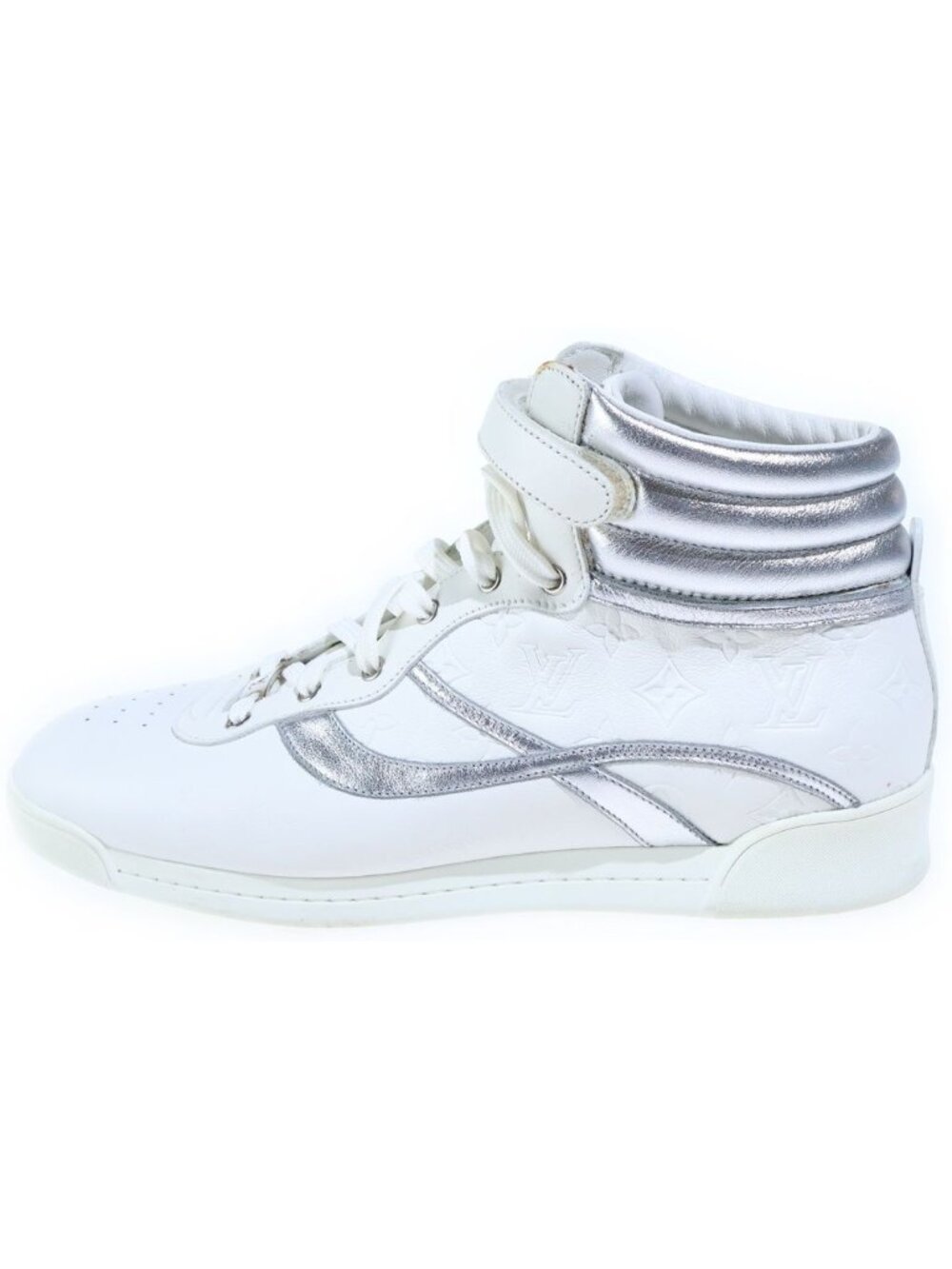 Louis Vuitton Monogram Embossed Leather High Top Sneakers White Silver